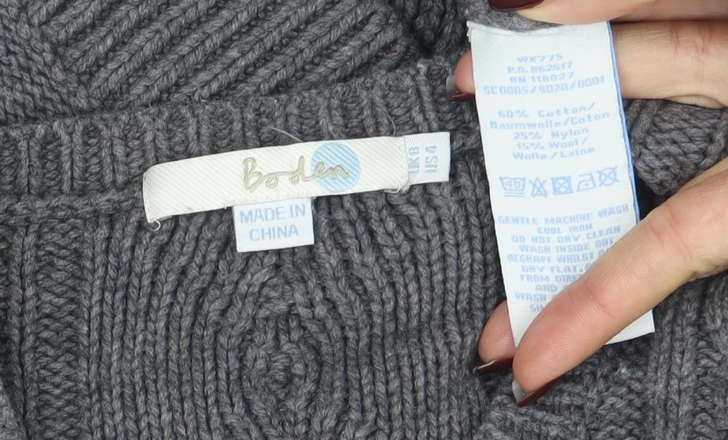 Boden Women Grey Wool Blend Cable-Knit Button Cardigan Size 8