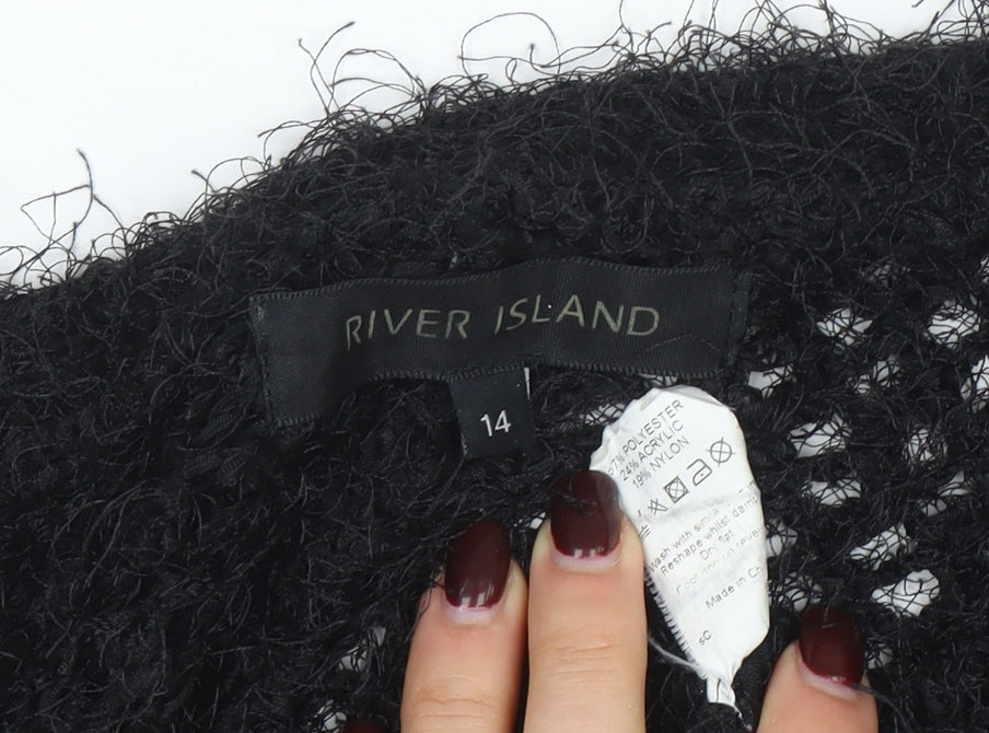 River Island Women’s Black Open Knit Cardigan Size 14 Relaxed Fit