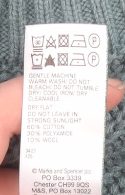 Marks and Spencer Men’s Green Argyle Crew Neck Cotton Wool Jumper Large