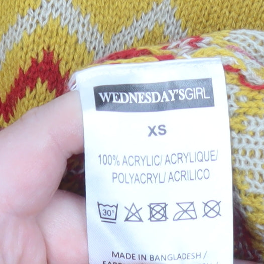 Wednesday's Girl Women's Yellow Geometric Knit Pullover Jumper XS