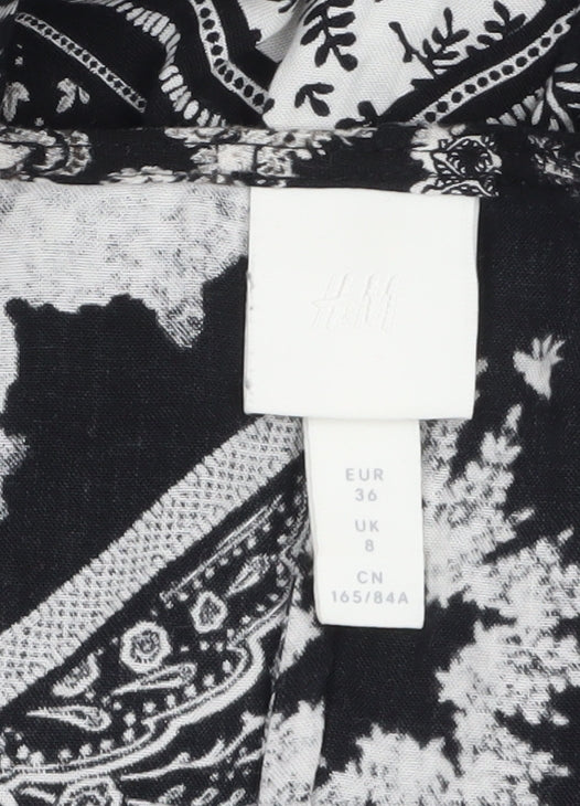 H&M Women’s Black Midi A-Line Dress Size 8 Bohemian Paisley Viscose