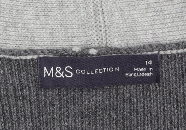 Marks and Spencer Women Grey Long Sleeve Open Knit Cardigan Size 14