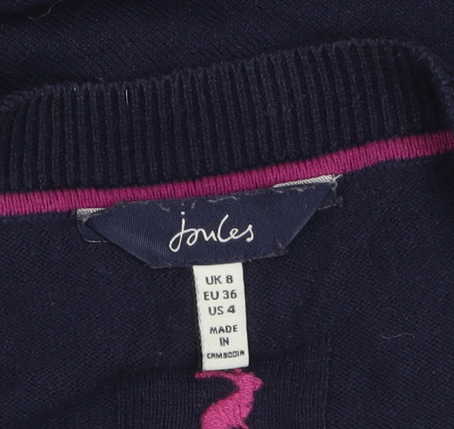 Joules Women's Blue Cotton Blend Crew Neck Pullover Jumper Size 8