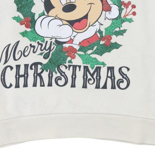 Disney Women Ivory Christmas Sweatshirt M Mickey Mouse Glitter Pullover