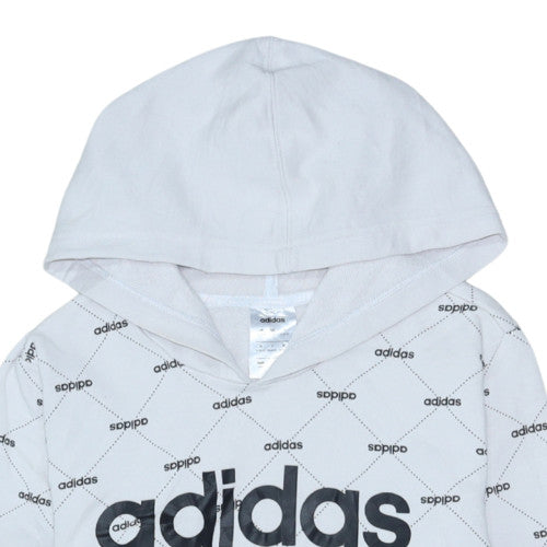 Adidas Womens White Hoodie Medium 12-14 Logo Print Pullover Sweatshirt
