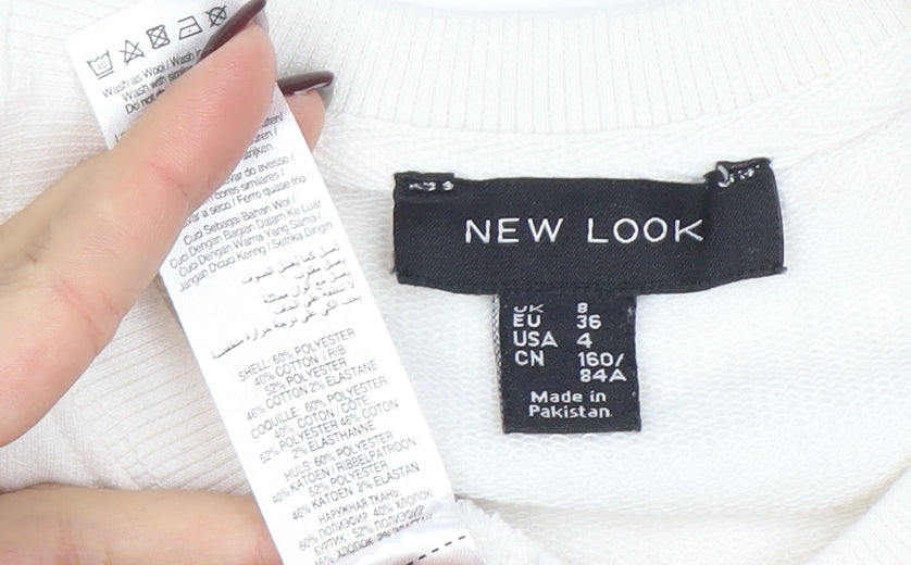 New Look Women's White Striped Crew Neck Pullover Sweatshirt UK 8