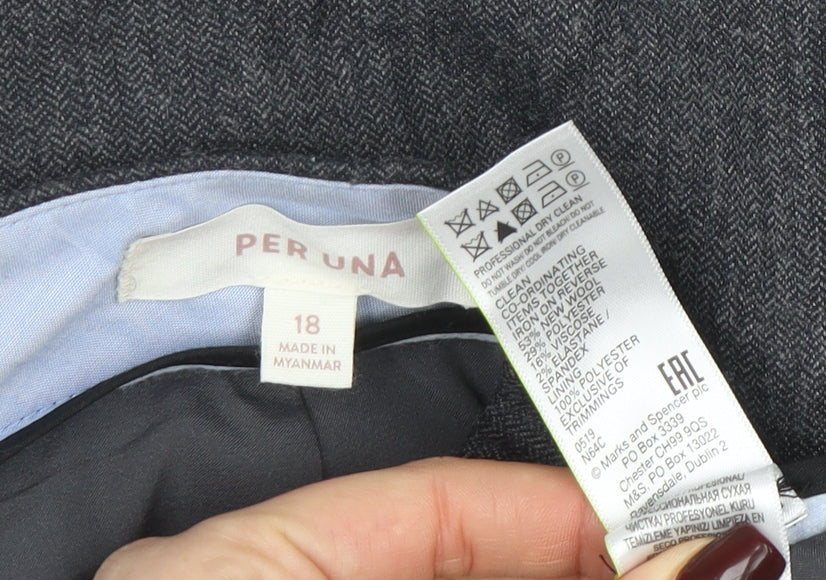 Marks and Spencer Per Una Women's Grey Size 18 Herringbone Straight Leg Trousers