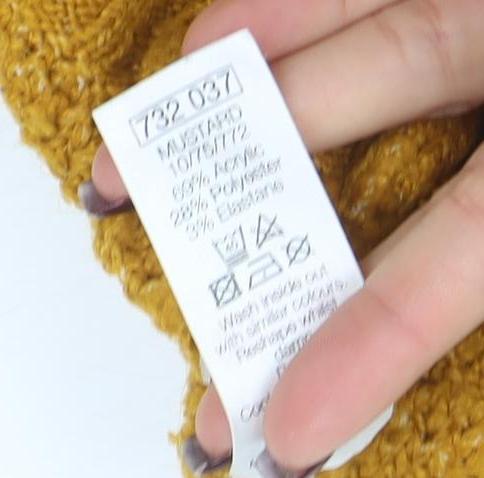 M&Co Women Yellow Size 14 Roll Neck Chunky Knit Jumper