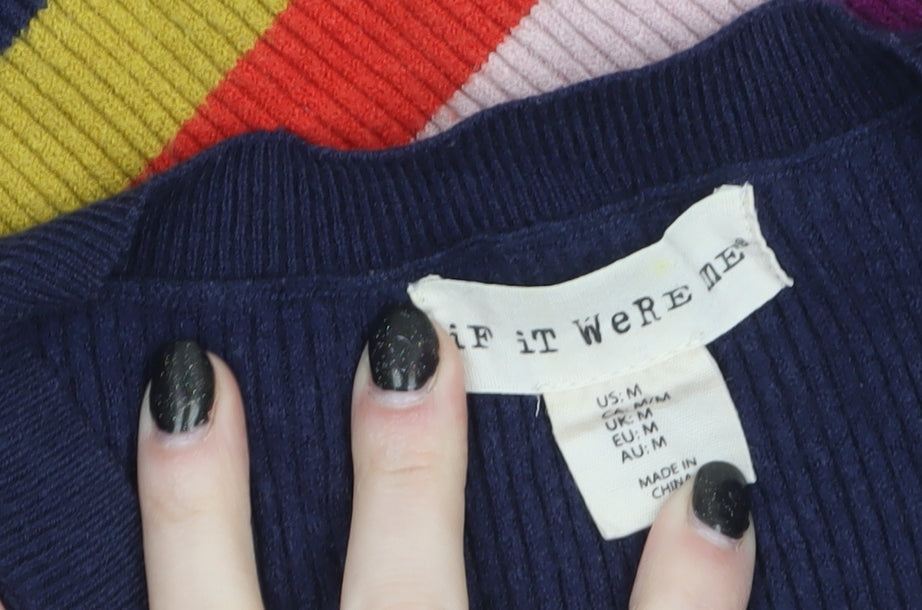 If It Were Me Womens Navy Striped Crew Neck Jumper Size M