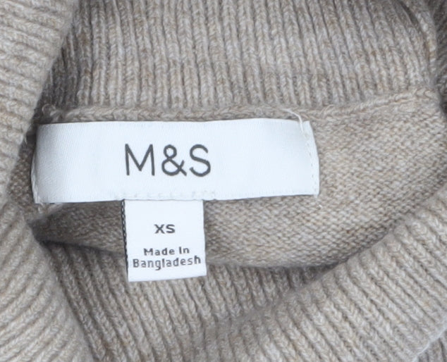 Marks and Spencer Women Beige Roll Neck Jumper XS Wool Blend