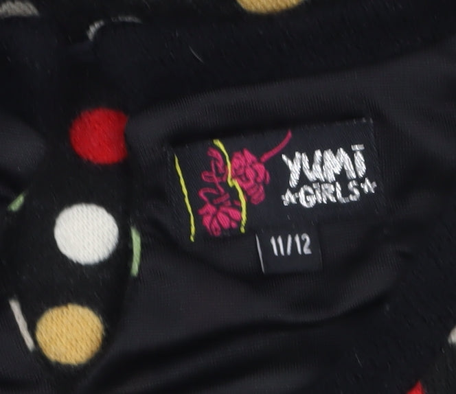 Yumi Girls Black Polka Dot Skater Dress 11-12 Years Long Sleeve