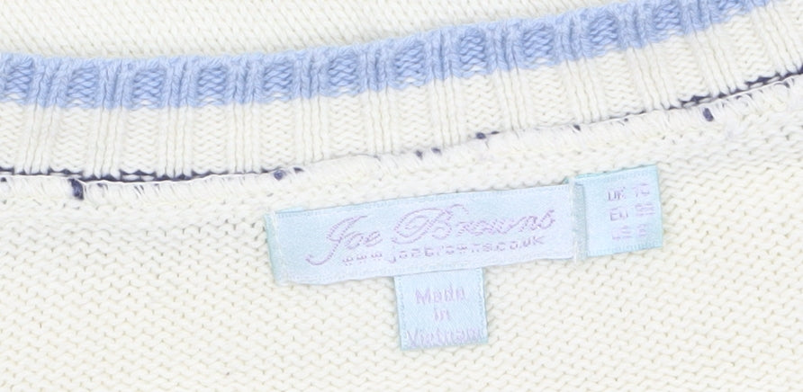 Joe Browns Womens Ivory V-Neck Cable-Knit Jumper Size 10 Cotton