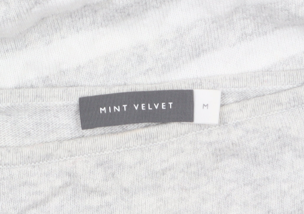 Mint Velvet Womens Grey Striped Boat Neck Button Sleeve Jumper M
