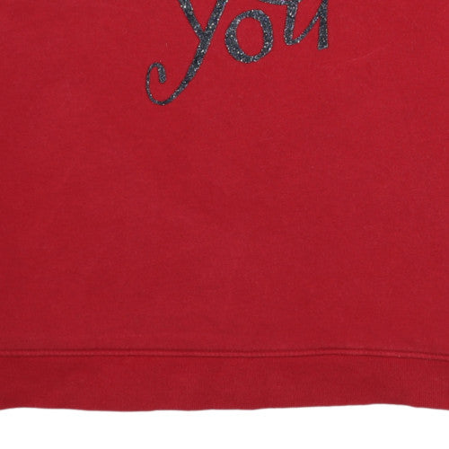 Disney Women Red LOVE Mickey Sweatshirt XL Glitter Print Casual