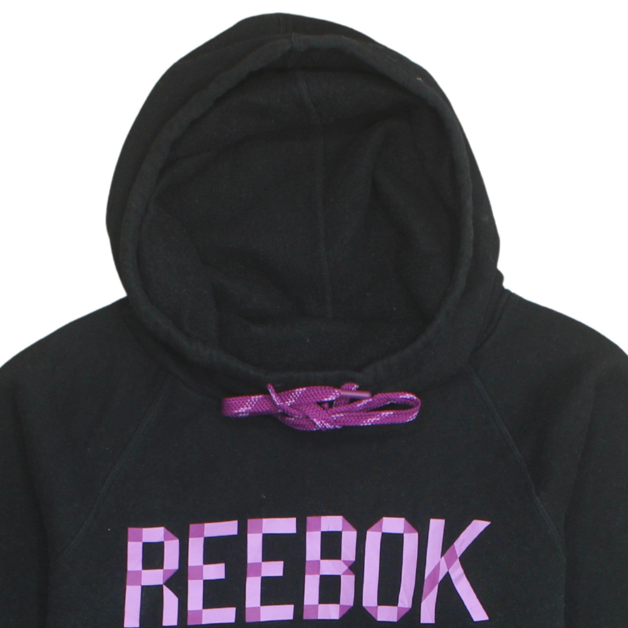 Reebok Womens Black Pullover Hoodie UK Size M Purple Logo Casual