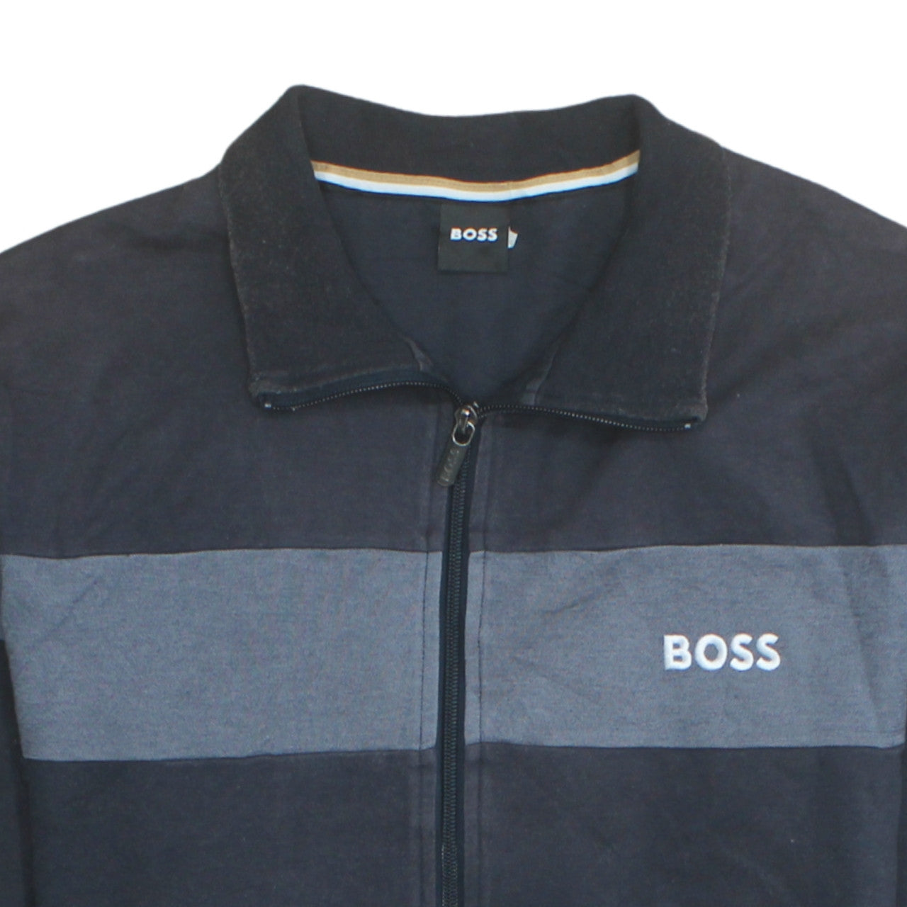 BOSS Men's Blue Full Zip Cotton Sweatshirt L Regular Fit