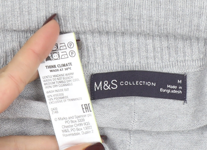 Marks and Spencer Women Grey Long Sleeve Open Cardigan M Viscose Blend