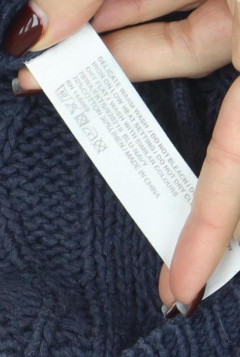 Fat Face Womens Blue Hooded Chunky Knit V-Neck Jumper Size 10