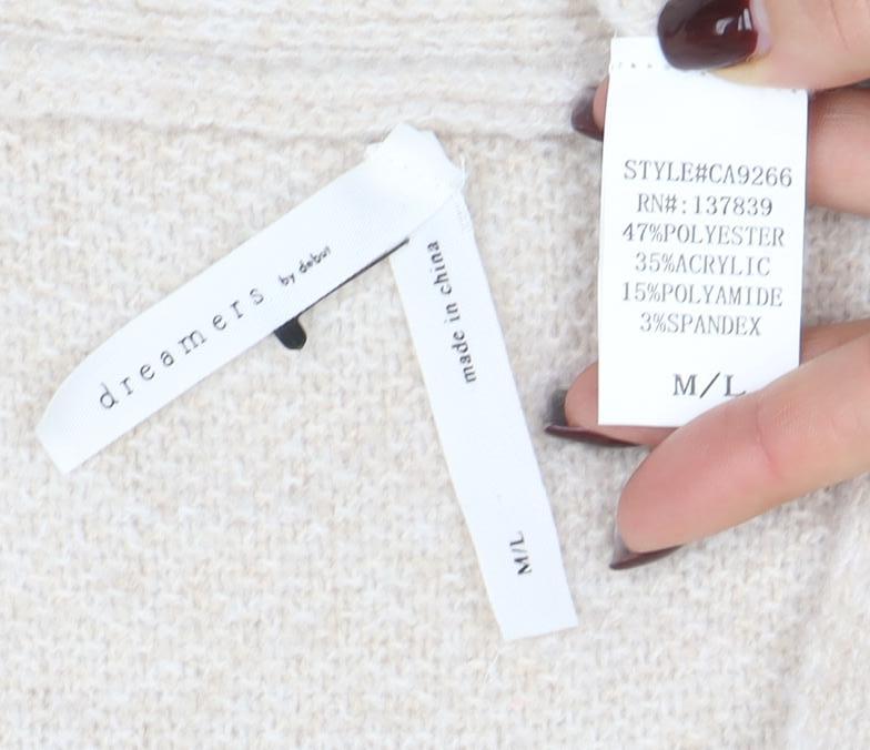 Dreamers by Debut Women Beige Cable-Knit Button Cardigan Vest M/L