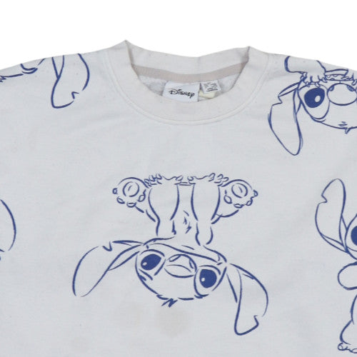 Disney Women White Stitch Print Pullover Sweatshirt XS