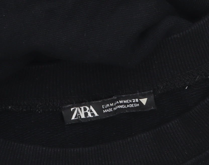 Zara Women Black Size 12 Long Sleeve Cotton T-Shirt Dress