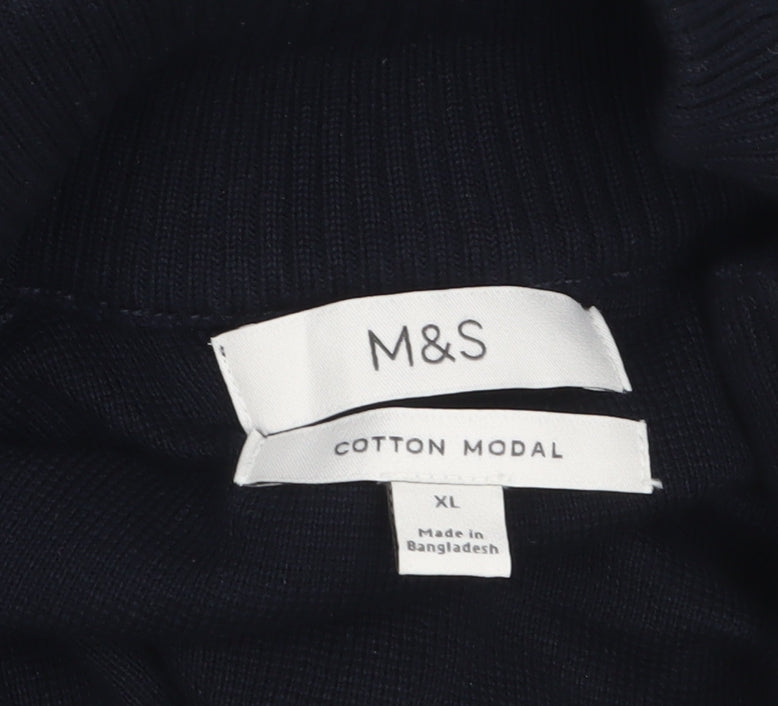 Marks and Spencer Men's Black XL Full Zip Cotton Modal Jumper