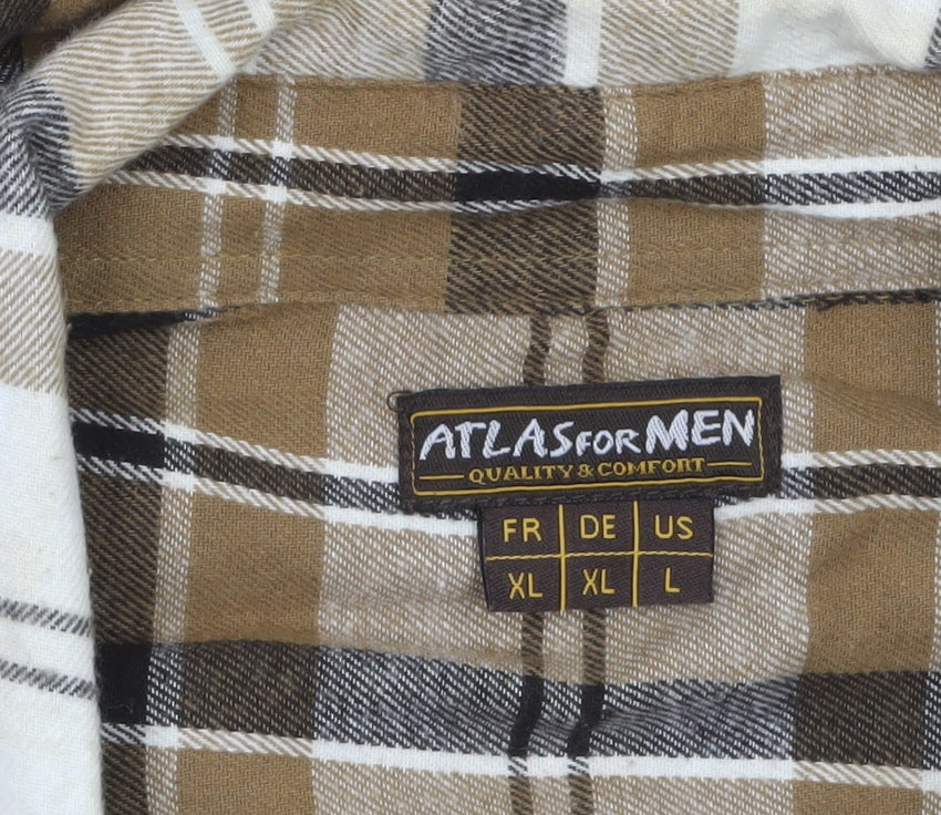 Atlas for Men Brown Plaid Long Sleeve Cotton Shirt XL