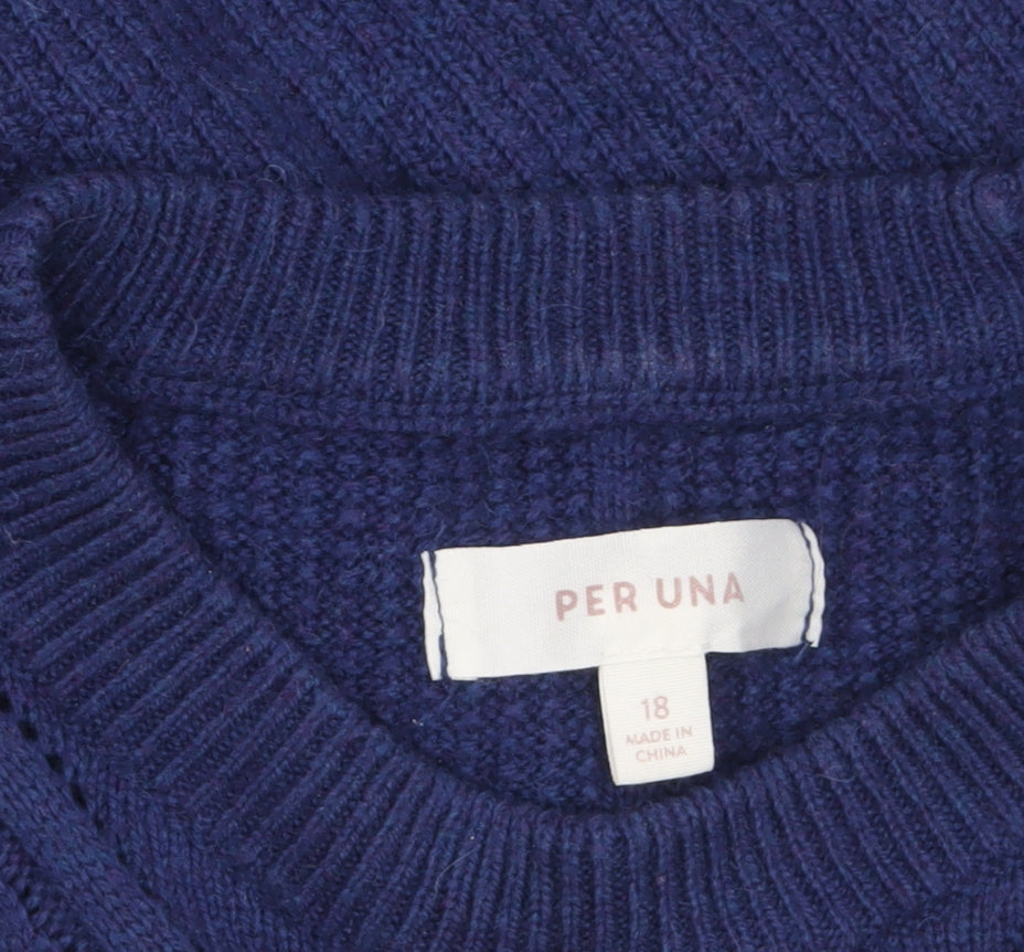 Marks and Spencer Per Una Women's Blue Size 18 Cable-Knit Jumper