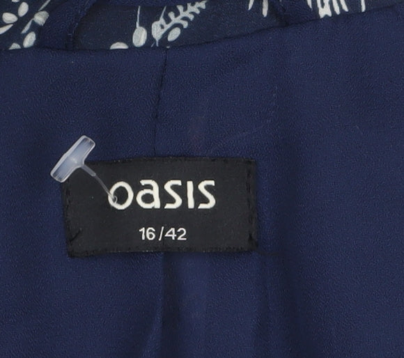 Oasis Women Navy Floral Blazer Jacket Size 16 Regular Polyester
