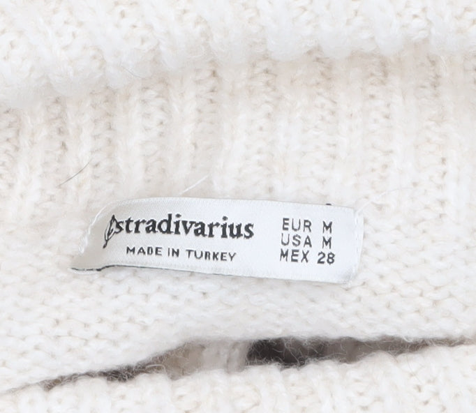 Stradivarius Women Ivory Cable-Knit Roll Neck Jumper Size 12