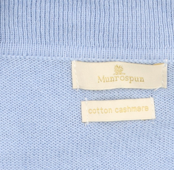 Munrospun Women's Light Blue Collared Henley Jumper M Cotton Cashmere