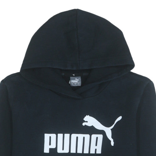 Puma Women Black Pullover Hoodie Large Logo Hooded Sweatshirt