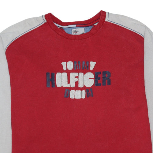 Tommy Hilfiger Denim Mens Red Grey XL Sweatshirt Crew Neck Cotton