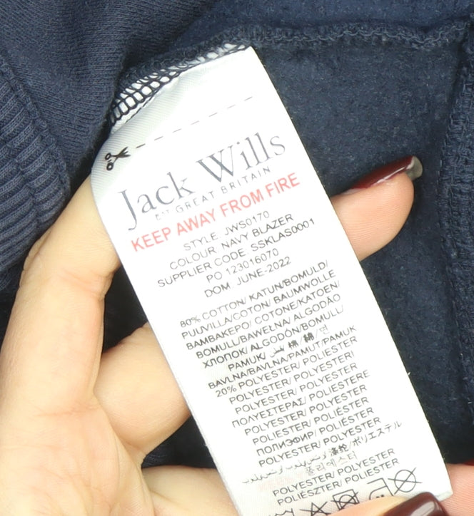 Jack Wills Boys Navy Full Zip Hoodie 9-10 Years Cotton Blend