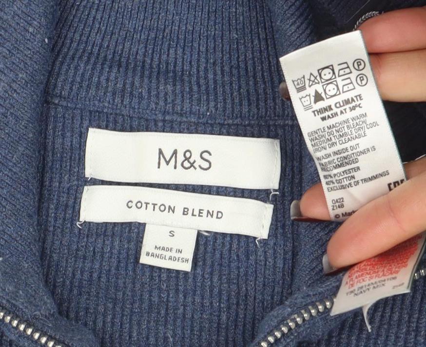 Marks and Spencer Women’s Blue Striped Small Half Zip Knit Jumper