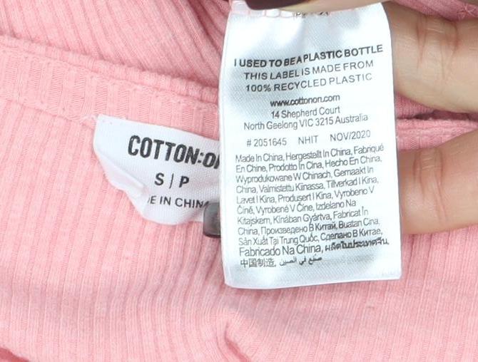 Cotton On Women's Pink Cropped Long Sleeve Button-Up Top Size S