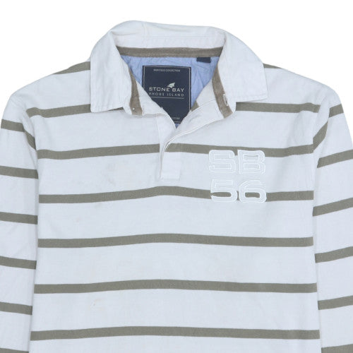 Stone Bay Men’s White Striped Collared Rugby Sweatshirt M Regular Fit