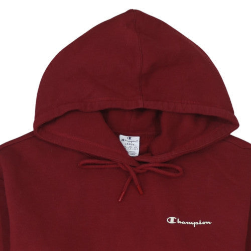 Champion Men's Red Hooded Long Sleeve Fleece Sweatshirt L