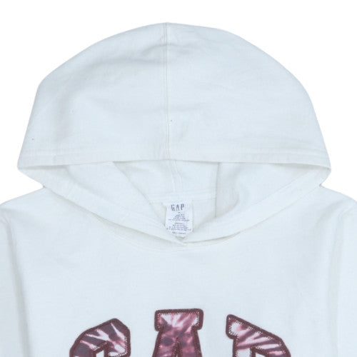 GAP Womens White Hooded Pullover Sweatshirt M Cotton Blend Logo Print