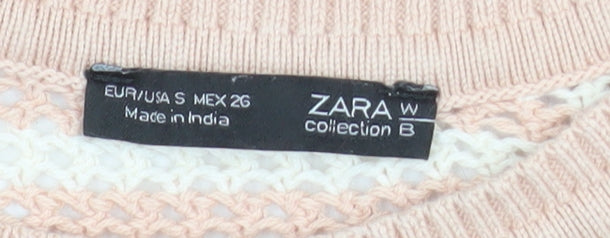 Zara Women Beige Knit Striped Short Sleeve T-Shirt Size S