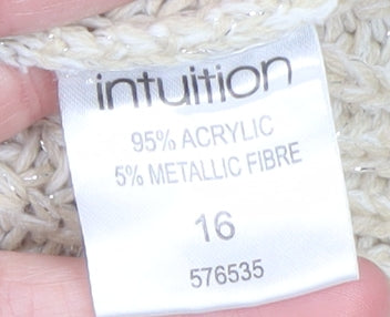 Intuition Women Beige Acrylic Knit Jumper Size 16 Crew Neck