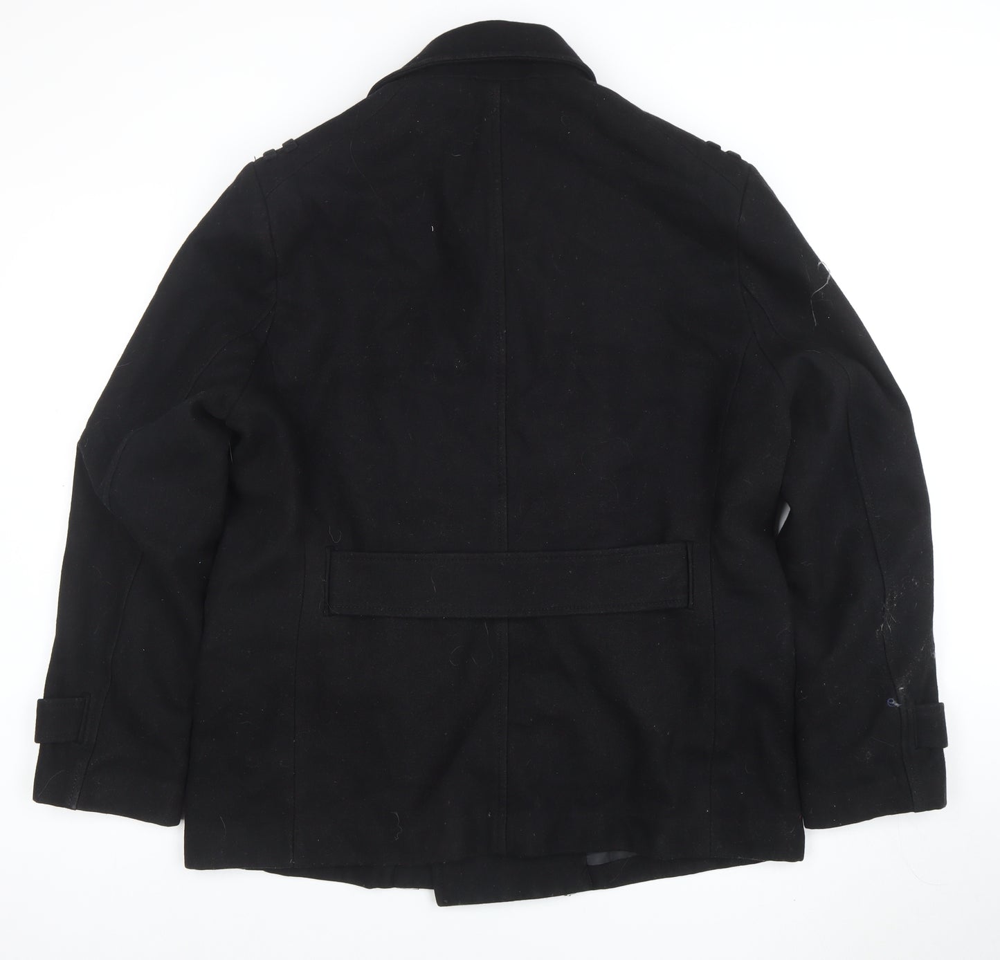 H&M Men’s Black Wool Blend Pea Coat L Lined Mid-Length Winter Jacket