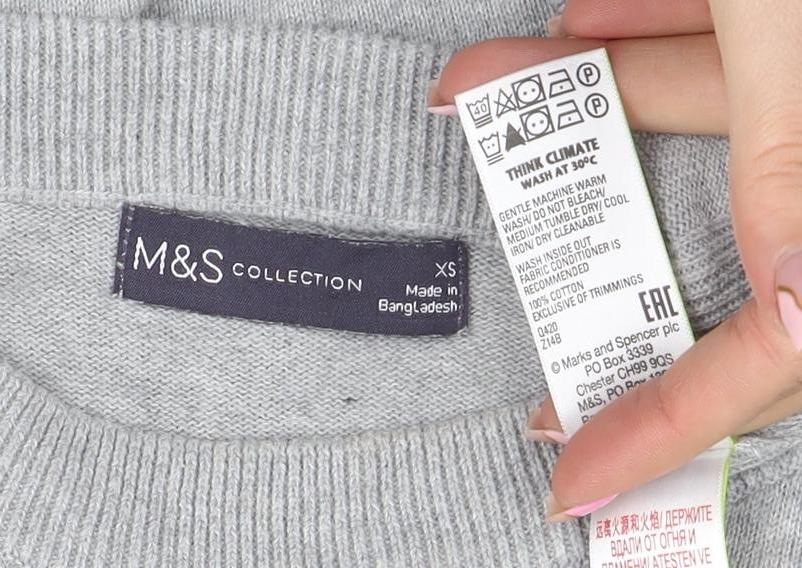 Marks and Spencer Women's Grey Heart Print Crew Neck Jumper XS