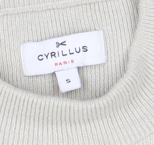 Cyrillus Women Beige Striped Crew Neck Button Shoulder Jumper Size S