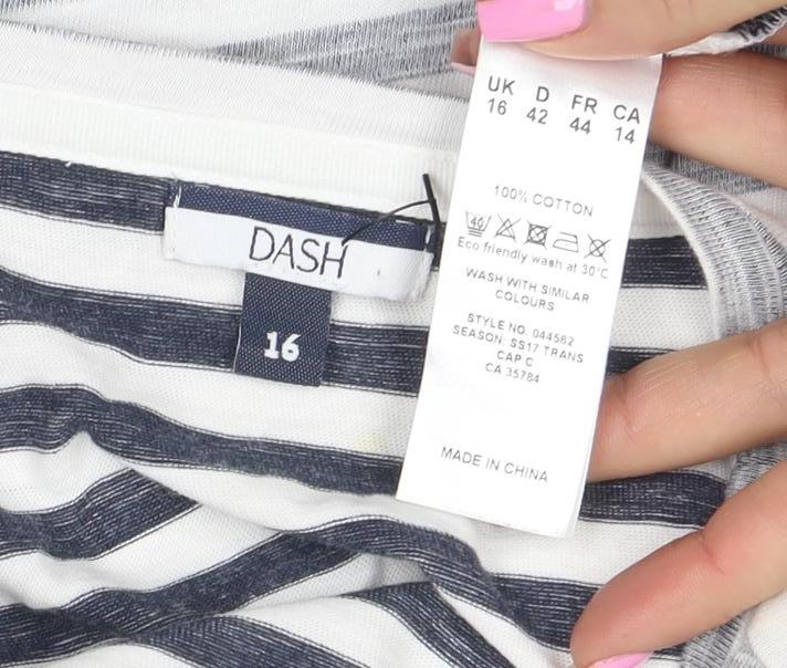 DASH Women’s White & Navy Striped Cotton Tie Front Shift Dress Size 16