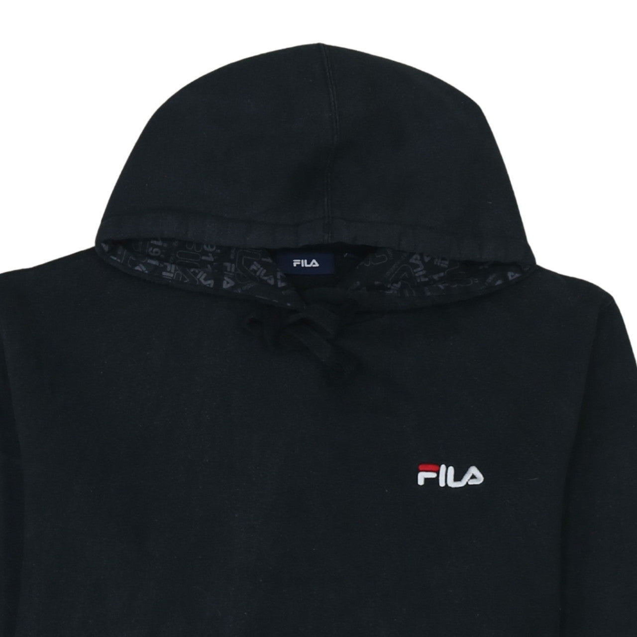 FILA Womens Black Pullover Hoodie L Cotton Blend Logo Sweatshirt
