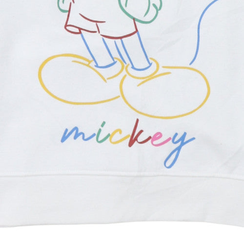 Disney Women White Sweatshirt Mickey Print Size S Crew Neck