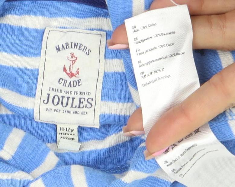 Joules Women’s Blue Striped Hooded Pullover Sweatshirt Size 12