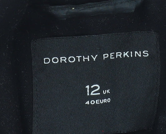 Dorothy Perkins Women’s Black Wool Biker Coat Size 12 Mid-Length Zip