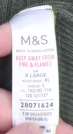 Marks and Spencer Men's Green XL Ribbed High Neck Acrylic Jumper